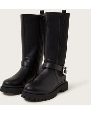 Monsoon Diamante Buckle Knee High Boots Black