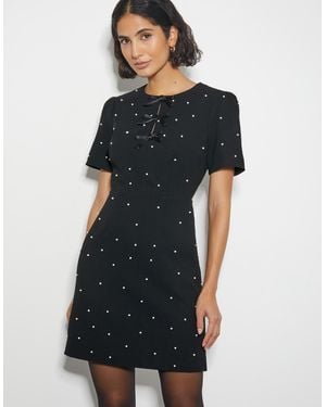 Monsoon Women's Black & White Embellished Lia Pearl Short Sleeve Mini Dress, Size: 18