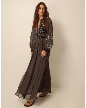 Monsoon Josephine Embellished Maxi Dress Brown