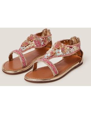 Monsoon Flower Embellished Metallic Sandals Multi - Pink