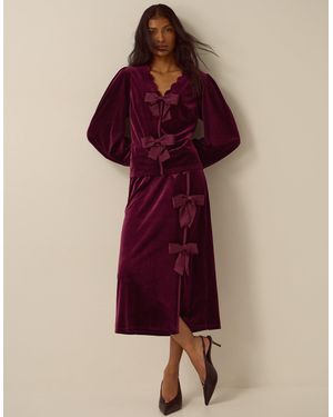 Monsoon Buffy Bow Velvet Midi Skirt Red
