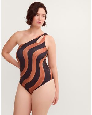 Monsoon Callie Thorpe X One-shoulder Wave Print Shaping Swimsuit Black
