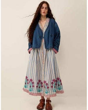 Monsoon East Juna Denim Botanical Embroidered Jacket Blue