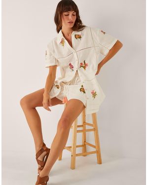 Monsoon Luna Floral Embroidered Shorts White - Natural