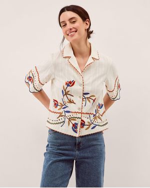 Monsoon Polly Floral Embroidered Shirt White - Natural