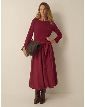 Monsoon Mikayla Long Sleeve Bubble Hem Midi Dress Red