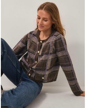 Monsoon Carmen Check Cardigan Brown