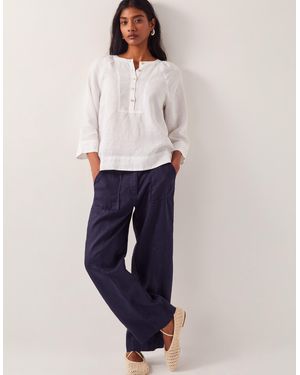 Monsoon Jolie Short Linen Wide Leg Trousers Blue