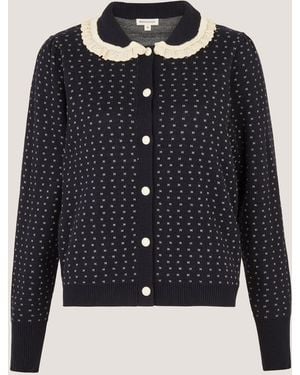 Monsoon Camila Broderie Collar Cardigan Blue