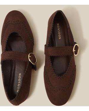 Monsoon Hana Faux Suede Mary Jane Ballet Flats Brown