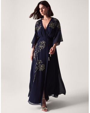Monsoon Skyla Floral Embellished Maxi Wrap Dress Blue
