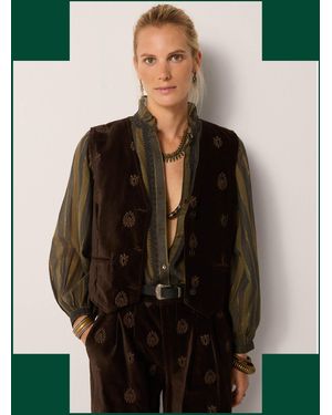 Monsoon Maison Hotel Kafka Velvet Embroidered Waistcoat Brown - Green