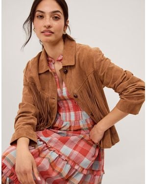 Monsoon Lily Fringe Suede Jacket Tan - Brown
