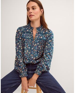 Monsoon Francine Floral Jersey Blouse Teal - Blue