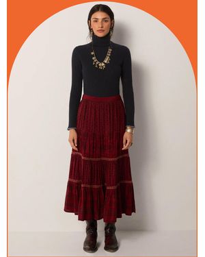 Monsoon Maison Hotel Josephine Floral Tiered Maxi Skirt Red