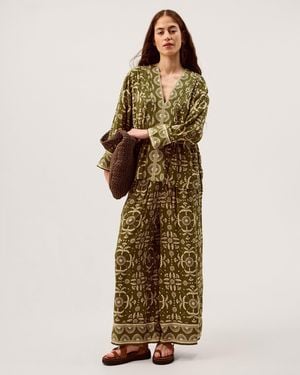 Monsoon Thalia Floral Wide Leg Trousers - Natural
