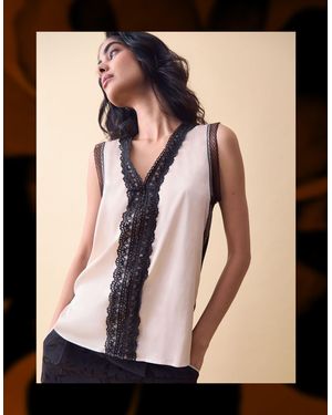 Monsoon Clemence Coralie Sleeveless Lace Trim Top Ivory - Black