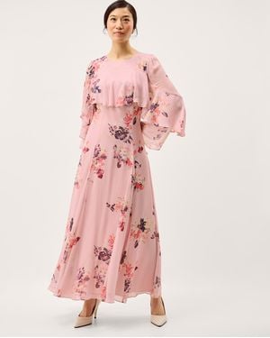 Monsoon Amber Floral Cape Maxi Dress Pink