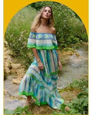 Monsoon Piti Cuiti Off The Shoulder Chevron Maxi Dress Multi - Green