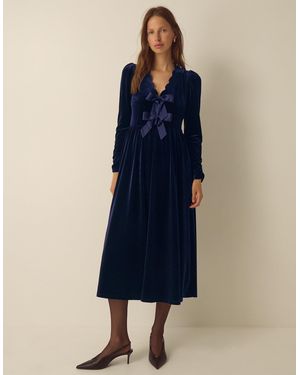 Monsoon Britney Bow Velvet Midi Dress - Blue