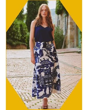 Monsoon One Hundred Stars Giant Willow Print Maxi Skirt Blue - Yellow