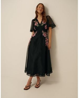 Monsoon Felicity Floral Embroidered Midi Dress Black - Natural