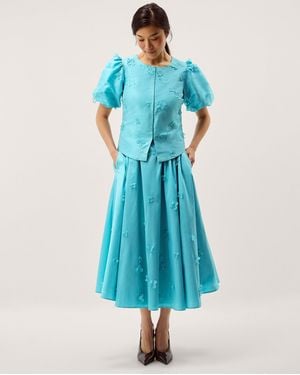 Monsoon Odette Puff Sleeve Floral Appliqué Jacket Blue