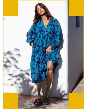 Monsoon La Galeria Elefante Women's Blue Cotton Printed Smock Dress, Size: S