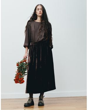 Monsoon East Laurie Velvet Midi Skirt Brown