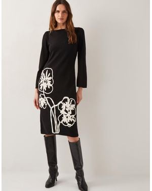 Monsoon Cee Cornelli Embroidered Knit Dress Black