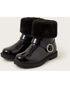 Monsoon Patent Faux Fur Cuff Boots Black