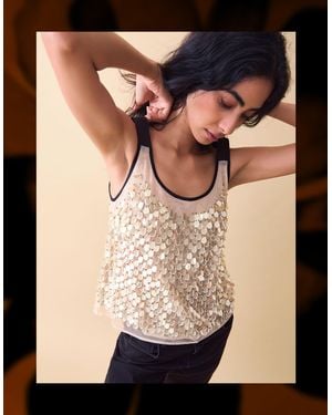 Monsoon Clemence Solene Teardrop Sequin Tank Top Nude - Black