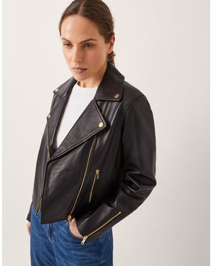 Monsoon Women's Black Leather Biker Jacket, Size: 10
