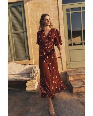 Monsoon Amaya Puff Sleeve Polka Dot Maxi Dress Red - Brown
