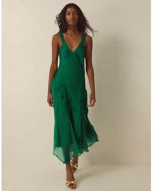 Monsoon Ruby Sleeveless Asymmetrical Floral Embroidered Midi Dress Green