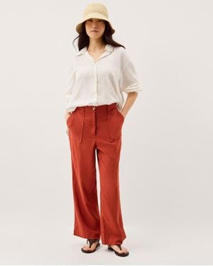 Monsoon Jolie Straight Linen Blend Trousers Orange - Red