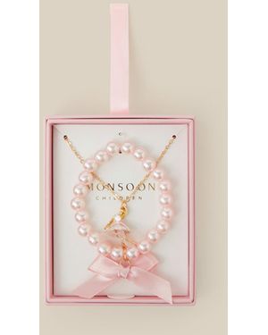 Monsoon Ballerina Necklace & Pearl Bead Bracelet Gift Set - Natural