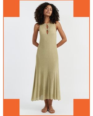 Monsoon Chinti & Parker Lightweight Shimmer Midi Dress Gold - White