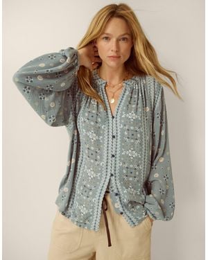 Monsoon Bonny Printed Blouson Blouse Blue - Grey