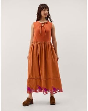 Monsoon Fiona Sleeveless Floral Embroidered Maxi Dress Orange