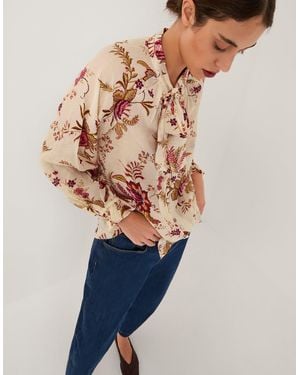 Monsoon Yasmina Floral Print Blouse Ivory - Blue