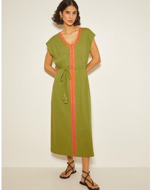 Monsoon Estela Jersey Embroidered Kaftan Green