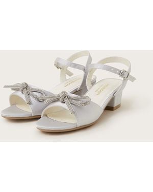 Monsoon Diamante Bow Satin Heeled Sandals Silver - Natural