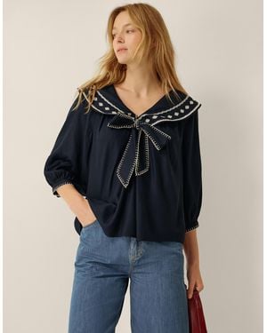 Monsoon Lila Embroidered Collar Top - Blue