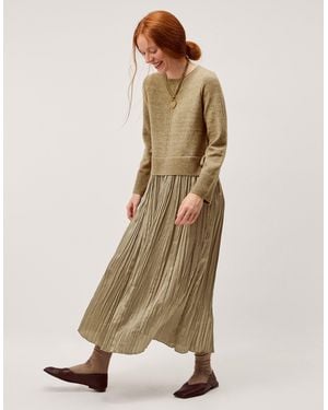 Monsoon Nayla Jumper Pleated Midi Dress Mink - Natural