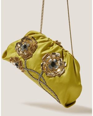 Monsoon Sora Embellished Satin Clutch Bag - Yellow
