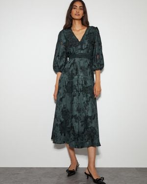 Monsoon Joanna Floral Lace Midi Tea Dress Green