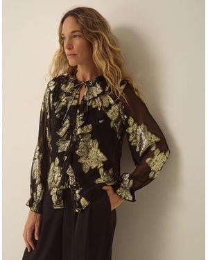 Monsoon Rowena Floral Ruffle Blouse - Brown