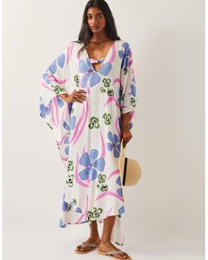 Monsoon Fiona Maxi Print Kaftan Ivory - White