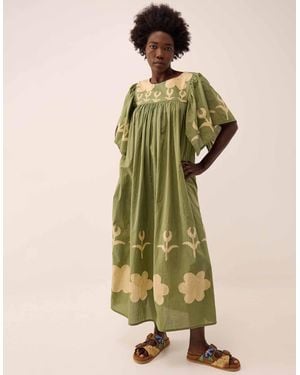 Monsoon East Trixie Batik Printed Florals Dress Green